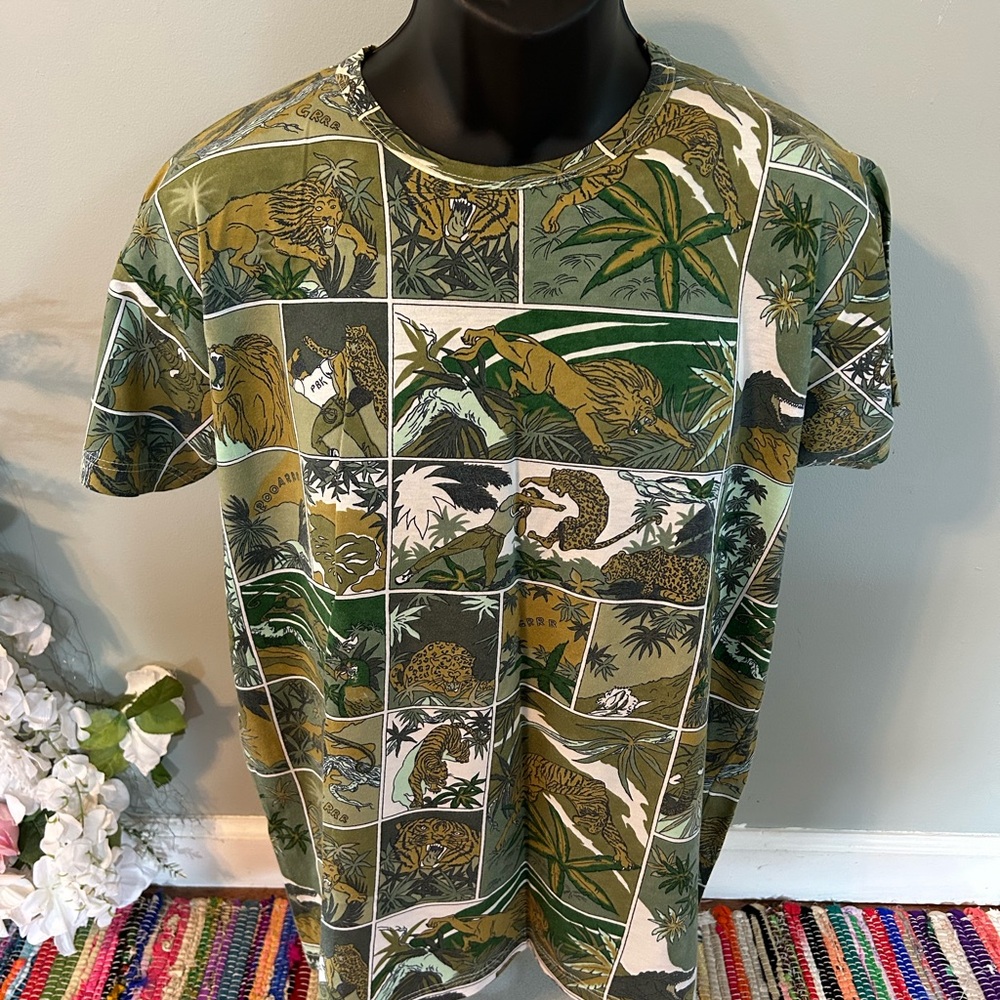 90s Italian Cheetah Lion All Over Print Shirt Comicbook Style Vintage XL